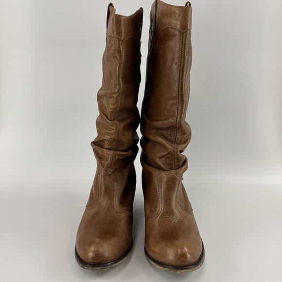 Steve Madden Classic Western Style Tan Cognac Leather Scrunched Slouchy 10 M - Picture 2 of 9